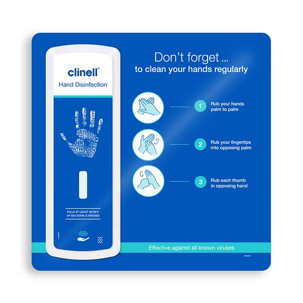 Clinell Touchless Wall Mounted Sanitiser DispenserRobust stand and backplate German innovation in dispensing technology Quiet, touch free technology Easy clean, high grade plastic surface Fully recyclable refill bottles