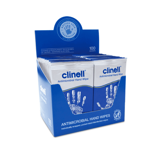 Clinell Antimicrobial Hand Wipes Individually Wrapped (Box of 100)