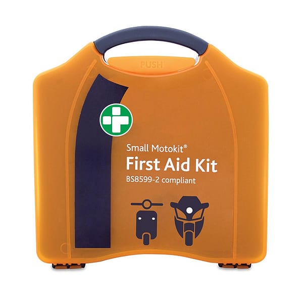 Car first aid kit BS8599-2 Small MotoKit for Passenger Vehicles Plastic carry case Small enough for a moped Essential items included Instruction guide for assistance Robust casing