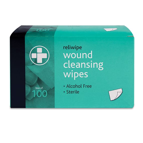 Reliwipe Wound Cleansing Wipes (Box of 100) Sterile and alcohol-free. Meets current HSE regulations. Designed for all mandatory kits. Extra strong soft fabric material. Safe for all skin types.
