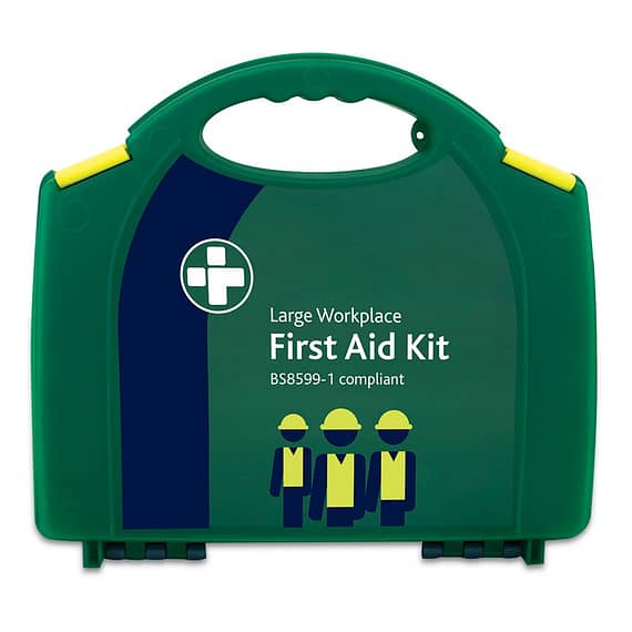 Large deluxe workplace BSI compliant First Aid Kit. Conforms to the BS-8599-1 British Standards specifications for First Aid Kits.