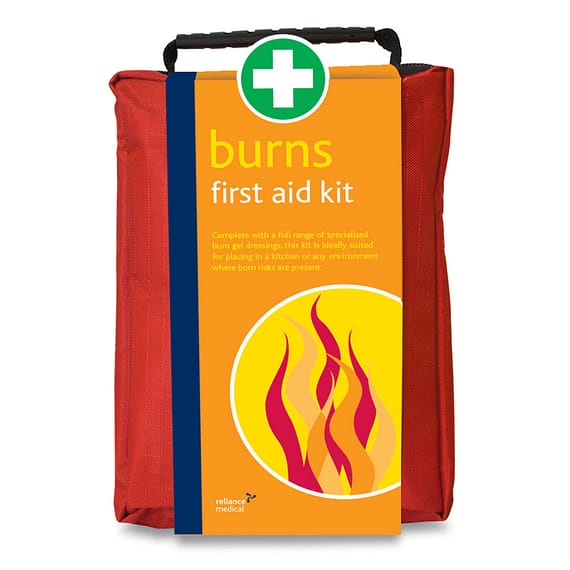 Burn Treatment First Aid Kit (Stockholm Bag) Burn First Aid Kit in Red Stockholm Bag Essential emergency burn treatment comes in a red soft material bag. Multiple compartments, fully zipped. Ideal for use in the kitchen, canteen, bakery.