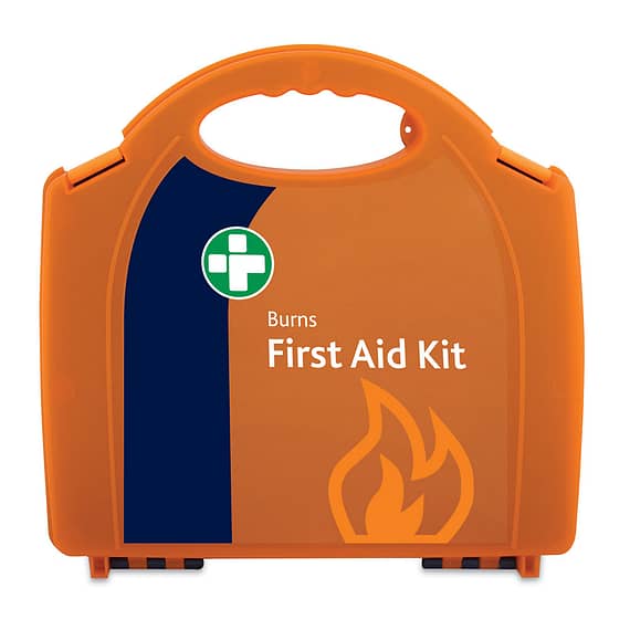 Burn First Aid Kit for  in Orange/Orange Integral Aura Box Spectra Burns System. Specifically stocked for treating burns. Provides fast and effective treatment. Meets current HSE guidelines. Includes integral bracket. Contains CoolTherm Dressings and Gel.