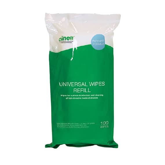 Clinell Universal antibacterial Wipes - 100 wipe Refill pack The Clinell range of Universal Wipes are a single use disinfectant product, clinically proven for surface disinfection and cleaning of non-invasive medical devices. From disinfecting objects to wiping down hard surfaces and equipment, a Clinell universal wipe will kill at least 99.999%* of germs, making Clinell antibacterial wipes the most effective antimicrobial product on the market. This revolutionary formula contains several different biocides. Each biocide has a different mechanism of action, reducing the risk of germs developing resistance.