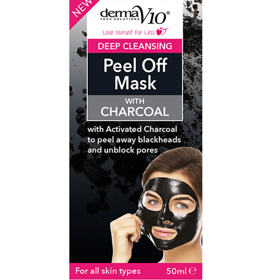 Derma V10 Deep Cleansing Peel Off Mask contains Activated Charcoal and is enriched with Bee Propolis to peel away blackheads and help unblock pores. Enriched with Activated Charcoal to peel away blackheads and unblock pores. Suitable to all skin types. Vegetarian Friendly.