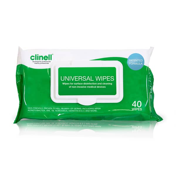 Universal surface Wipes are a single use disinfectant product, clinically proven for surface disinfection and cleaning of non-invasive medical devices. From disinfecting objects to wiping down hard surfaces and equipment, a Clinell universal wipe will kill at least 99.999%* of germs